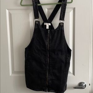 Black overalls zip down dress